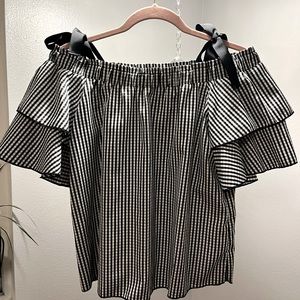 Black & White Cotton Summer Top with ribbon straps